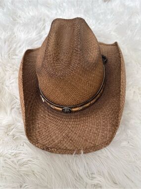 Bullhide Brown Straw Cowboy Hat with Decorative Concho Band